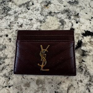 Yves Saint Laurent Dark Brown Card Holder with Gold Logo